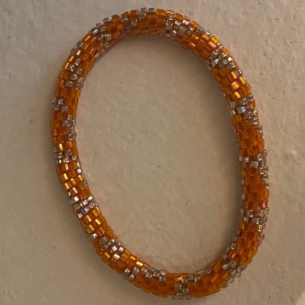 Orange & silver woven bracelet